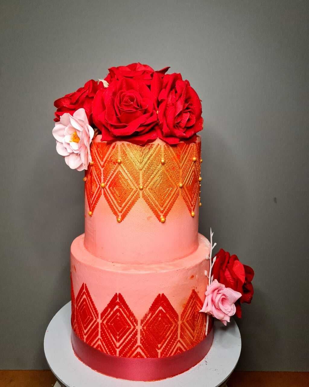 2 Tier Boho Stencil Cake
